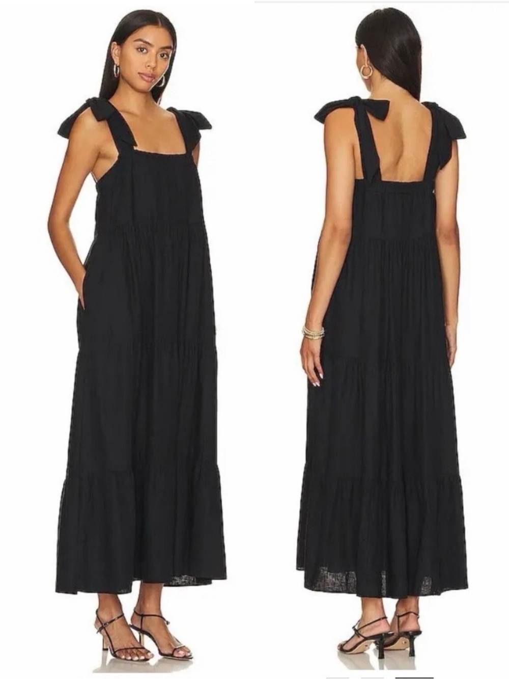 Revolve x Show Me Your Mumu Arabella Black Maxi Dress Linen Bow Tie Straps Small